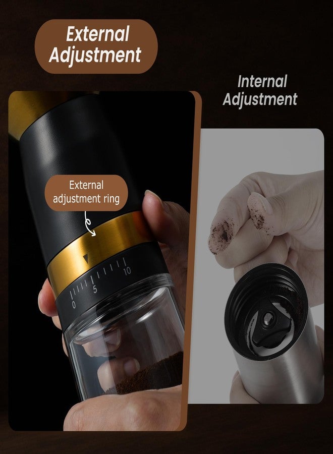 VEVOK CHEF Manual Coffee Grinder 10 External Adjustment Fashion Bean Grinder Stainless Steel Double Bearing Conical Burr Portable Hand Coffee Mill for Home,Camping,Gold - Image 3