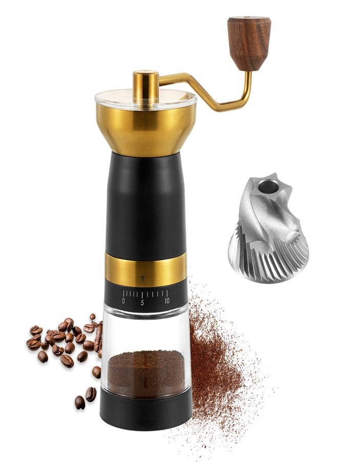 VEVOK CHEF Manual Coffee Grinder 10 External Adjustment Fashion Bean Grinder Stainless Steel Double Bearing Conical Burr Portable Hand Coffee Mill for Home,Camping,Gold - Image 1