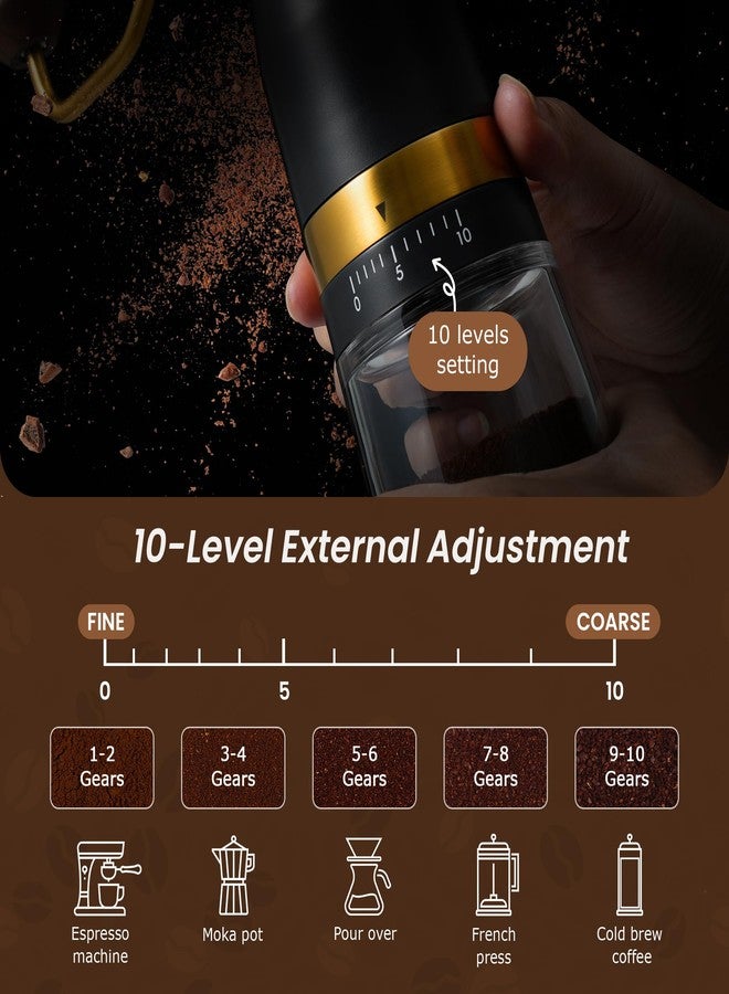 VEVOK CHEF Manual Coffee Grinder 10 External Adjustment Fashion Bean Grinder Stainless Steel Double Bearing Conical Burr Portable Hand Coffee Mill for Home,Camping,Gold - Image 2