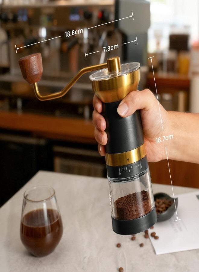 VEVOK CHEF Manual Coffee Grinder 10 External Adjustment Fashion Bean Grinder Stainless Steel Double Bearing Conical Burr Portable Hand Coffee Mill for Home,Camping,Gold - Image 4