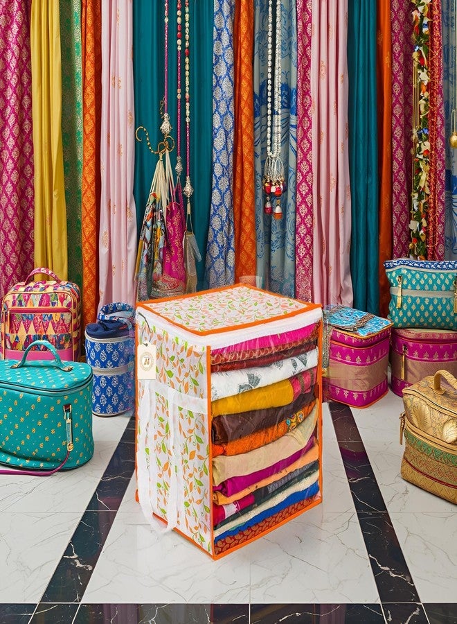 SHAPING FABRIC حقيبة تخزين الساري المصنوعة من قماش التشكيل | صندوق تنظيم ملابس فاخر | غطاء ملابس كبير بتصميم منقط | قماش متين، نافذة شفافة | عبوة من قطعة واحدة AWPM12320 - Image 1