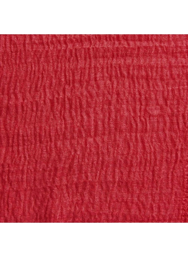 بايجين وشاح ناعم بمزيج قطني صيفي من نوع Crinkle Vintage مع حواف مزينة بحافة 35'' 70'' أحمر - Image 2