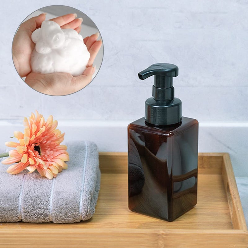coldchill Foaming Soap Dispenser, 450ml(16oz) Refillable Modern Square Pump Bottle for Shampoo, Body Wash, Liquid Soap, PETG Plastic Empty Soap Dispenser for Kitchen, Bathroom, Hospital. 2 Pcs (Brown) - Image 2