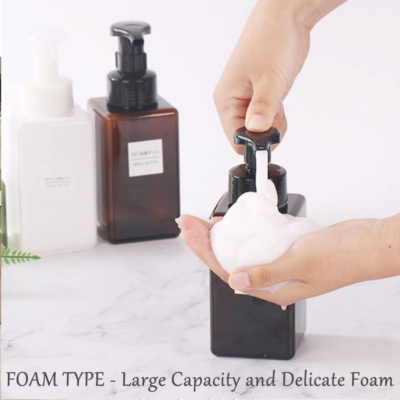 coldchill Foaming Soap Dispenser, 450ml(16oz) Refillable Modern Square Pump Bottle for Shampoo, Body Wash, Liquid Soap, PETG Plastic Empty Soap Dispenser for Kitchen, Bathroom, Hospital. 2 Pcs (Brown) - Image 3