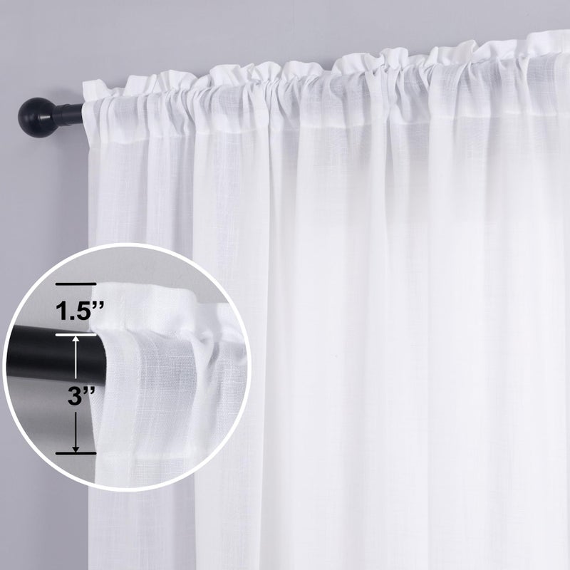KOUFALL Bathroom Window Curtains Short White Linen Sheer Rod Pocket Small Curtains 45 Inch Length for Bedroom Kitchen Windows 2 Panels Set - Image 5