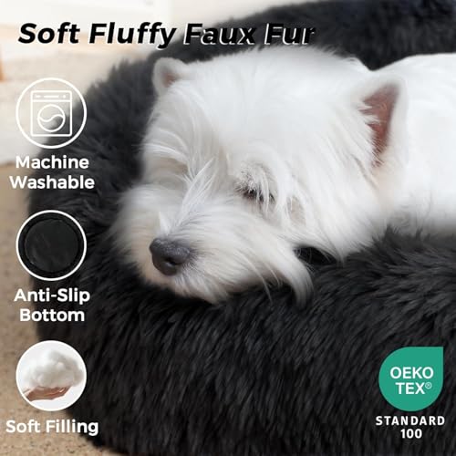 ZEXSAZONE 2-in-1 Reversible Donut Pet Bed for Cats & Puppies | Summer Cooling Two Side Use Round Cat Bed | Ultra Soft Washable Bed for Persian Cat, Shih Tzu & Small Dogs | Black| Small - Image 4