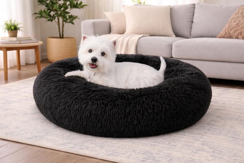 ZEXSAZONE 2-in-1 Reversible Donut Pet Bed for Cats & Puppies | Summer Cooling Two Side Use Round Cat Bed | Ultra Soft Washable Bed for Persian Cat, Shih Tzu & Small Dogs | Black| Small - Image 1