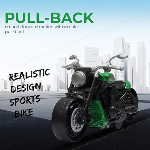 SHAKTISM 1:12 Scale Die-Cast Alloy Motorcycle Toy, Pull Back Action Metal Bike Model with Realistic Design Mini Bike for Boys Age 3+ (Green-Diecast Motercycle) - Image 4