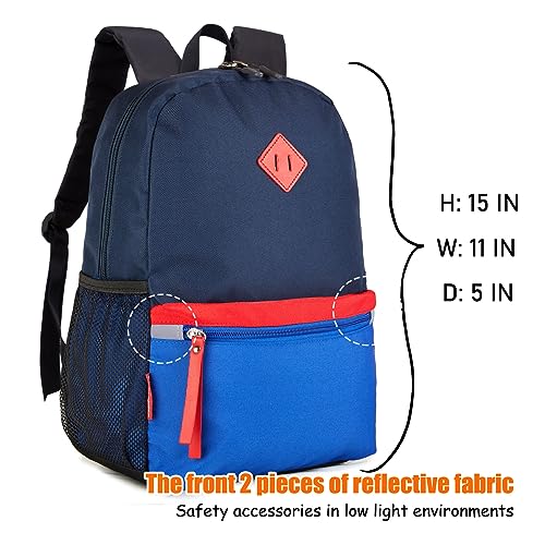 HawLander Little Kids Backpack for Boys or Girls, Toddler School Bag Fits 3 to 6 years old, Navy blue, 15 Inch - Image 2