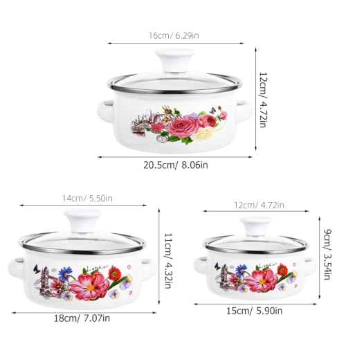 Baluue Enamel Pot Enamelware Stock Pot Set with Lid 3 Piece Vintage Floral Nesting Soup for Cooking and Serving Retro Enamel on Steel Casserole Set 13 16qt and 22qt for Home Kitchen Tower Pattern - Image 3