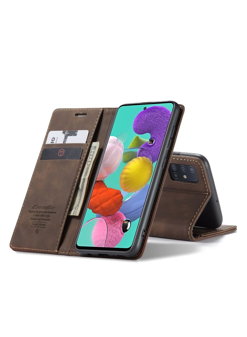 CaseMe CaseMe Samsung Galaxy A51 Case Wallet, for Samsung Galaxy A51 Wallet Case Book Folding Flip Folio Case with Magnetic Kickstand Card Slots Protective Cover - Coffee  - Image 2