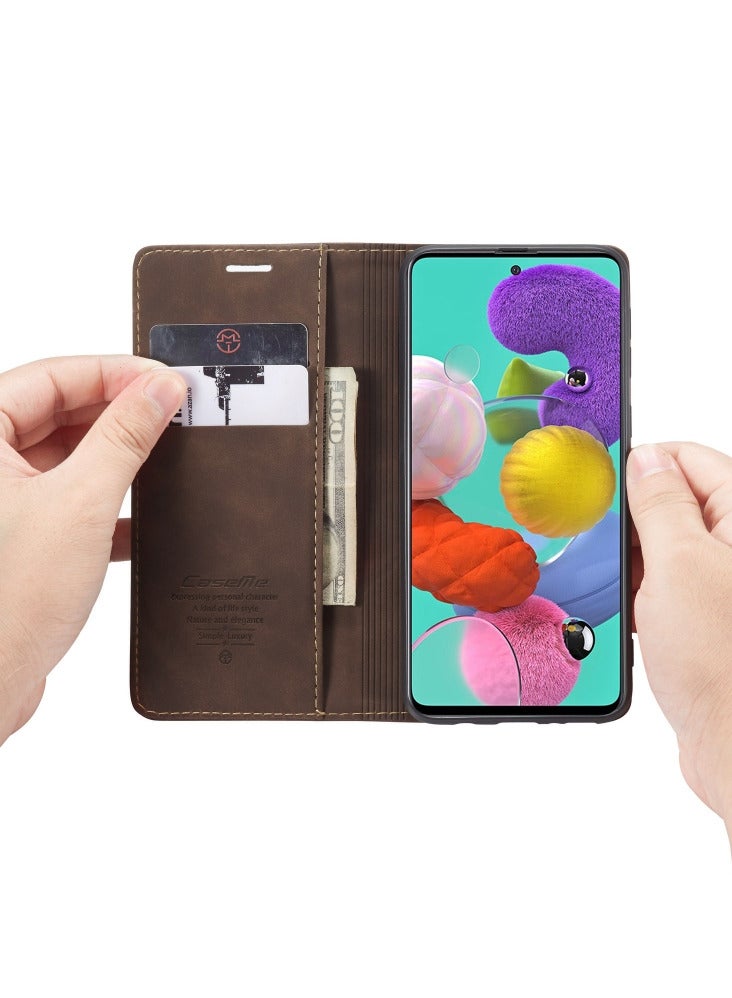 CaseMe CaseMe Samsung Galaxy A51 Case Wallet, for Samsung Galaxy A51 Wallet Case Book Folding Flip Folio Case with Magnetic Kickstand Card Slots Protective Cover - Coffee  - Image 3
