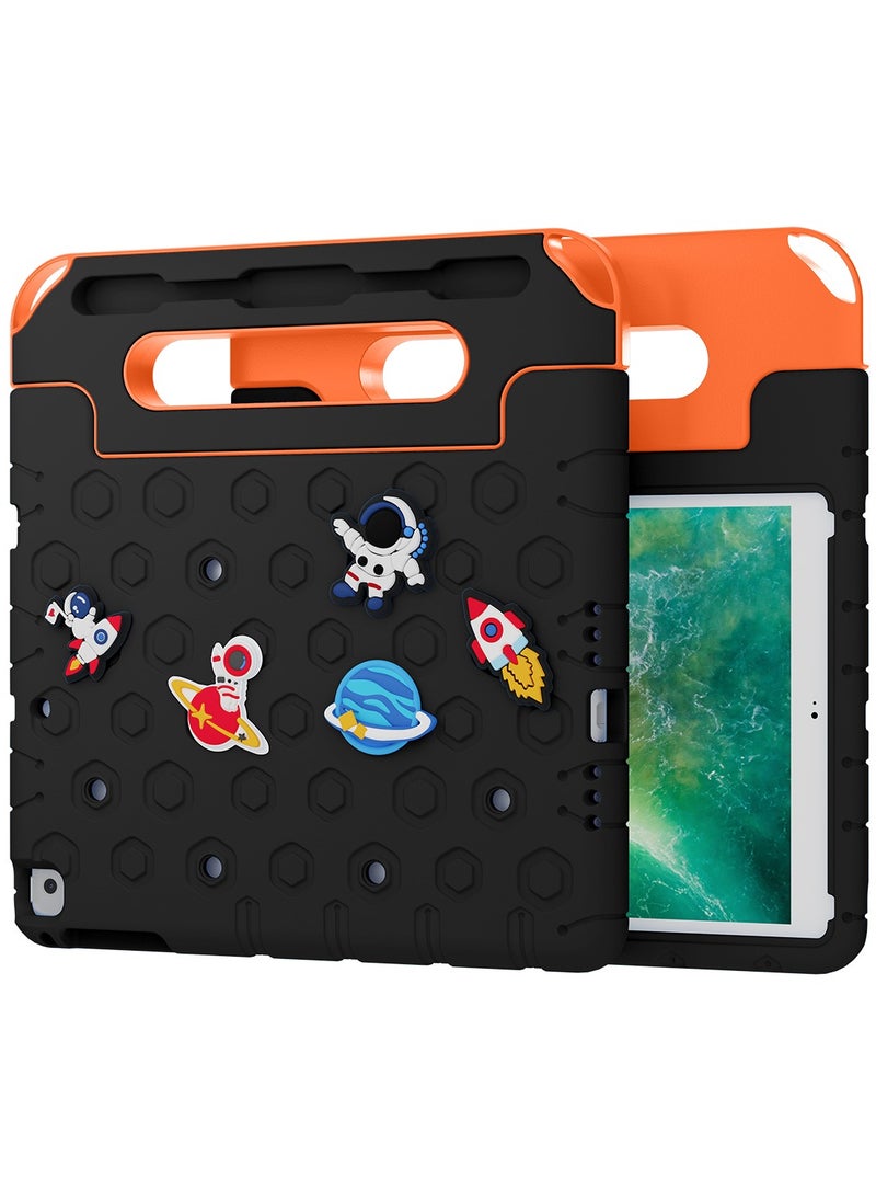 Moxedo Moxedo Rugged Protective EVA Silicone Kids Case Cover, Shockproof DIY 3D Cartoon Pattern with Pencil Holder, Stand and Handle Grip Compatible for Apple iPad 9.7 inch (Black)  - Image 1