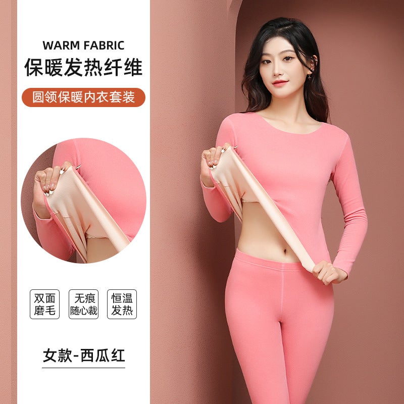 Wool Silk Velvet Thermal Underwear Women'S Ab Noodles Fleece-Lined Thickened Men'S Suit No-Trace Slim-Fit Autumn Clothes And Autumn Trousers - Image 1