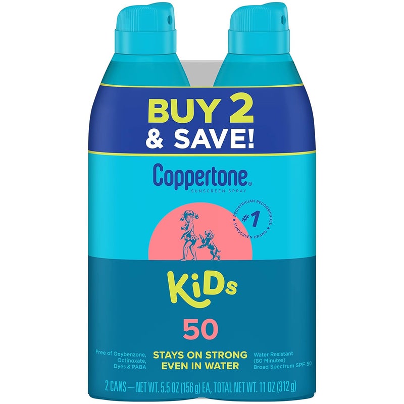 Coppertone KIDS Sunscreen Continuous Spray SPF 50 (5.5 Ounce, Pack of 2) (Packaging may vary) - Image 1