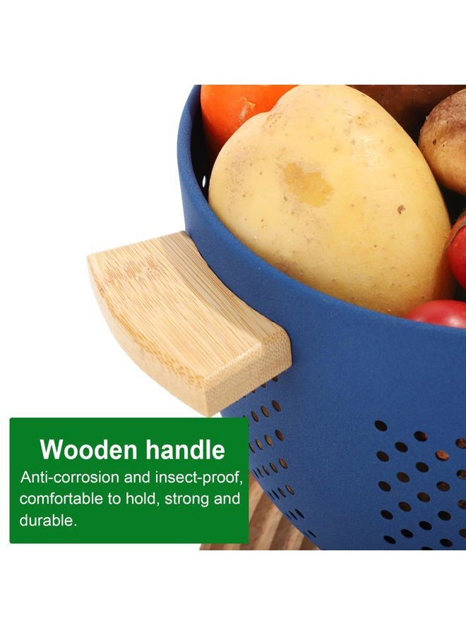 BeFare Metal Colander with Wood Handle, 5.5 Quart Powder Coated Steel Large Kitchen Strainer Stable Base,Deep Blue - Image 4