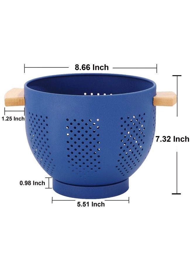 BeFare Metal Colander with Wood Handle, 5.5 Quart Powder Coated Steel Large Kitchen Strainer Stable Base,Deep Blue - Image 2