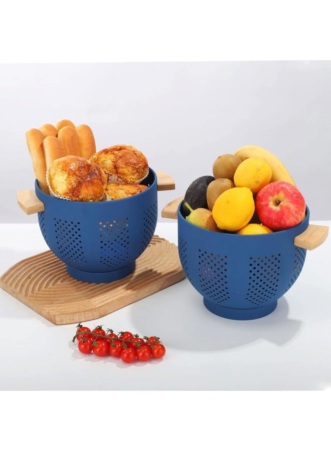 BeFare Metal Colander with Wood Handle, 5.5 Quart Powder Coated Steel Large Kitchen Strainer Stable Base,Deep Blue - Image 3