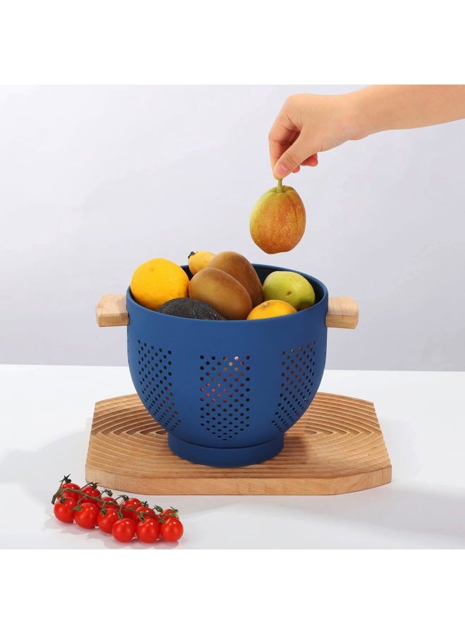 BeFare Metal Colander with Wood Handle, 5.5 Quart Powder Coated Steel Large Kitchen Strainer Stable Base,Deep Blue - Image 5