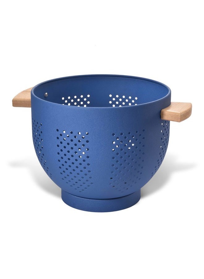 BeFare Metal Colander with Wood Handle, 5.5 Quart Powder Coated Steel Large Kitchen Strainer Stable Base,Deep Blue - Image 1