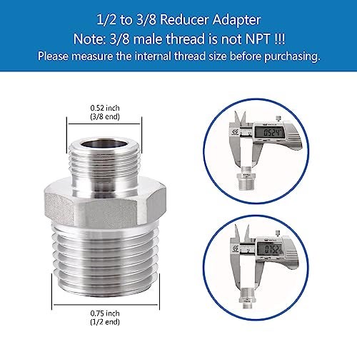 walkinginrain 1/2 to 3/8 Reducer Faucet Adapter, 304 Stainless Steel Compression Pipe Fitting, Water Supply Line Adapter for RV Kitchen Faucet, (Pack of 2) - Image 2