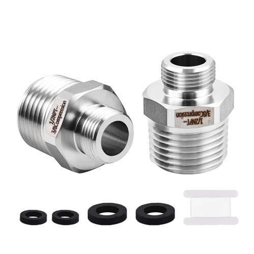 walkinginrain 1/2 to 3/8 Reducer Faucet Adapter, 304 Stainless Steel Compression Pipe Fitting, Water Supply Line Adapter for RV Kitchen Faucet, (Pack of 2) - Image 1