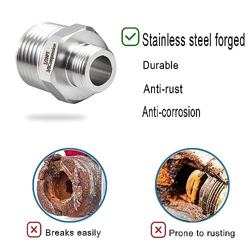 walkinginrain 1/2 to 3/8 Reducer Faucet Adapter, 304 Stainless Steel Compression Pipe Fitting, Water Supply Line Adapter for RV Kitchen Faucet, (Pack of 2) - Image 5