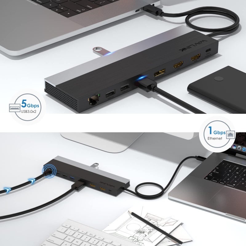 WAVLINK USB C Docking Station, USB-C Dock Triple Display PD 85W,USB Type C Hub with DisplayPort, HDMI, USB 2.0/3.0, Gigabit Ethernet, SD/TF Slot, Audio Jack for Windows and Mac - Image 5