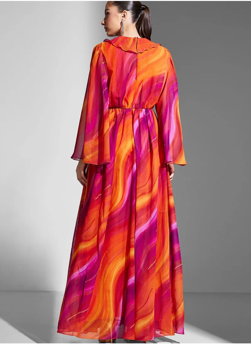 Virgos Lounge Flute Sleeve Plisse Dress