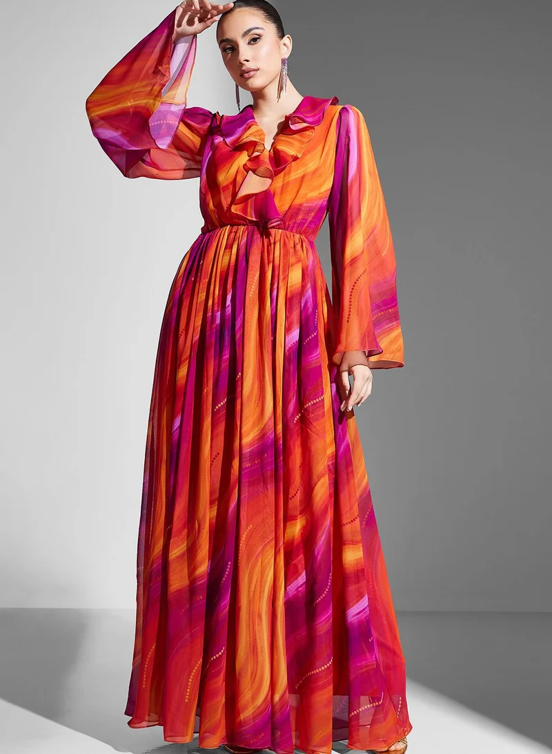 Virgos Lounge Flute Sleeve Plisse Dress
