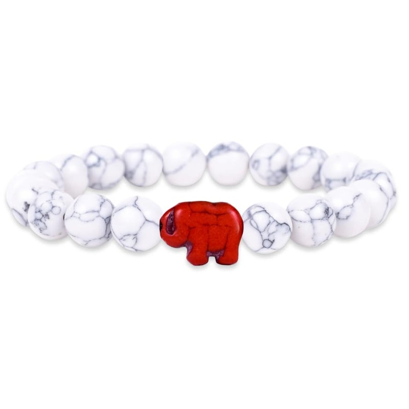 Fahlo Elephant Tracking Bracelet â€“ Track a Real Elephantâ€™s Journey â€“ Supports Save the Elephants â€“ Elastic, One Size Fits Most â€“ on Interactive Mobile App Map â€“ Unisex Conservation Gift (White Howlite STE Edition) - Image 1