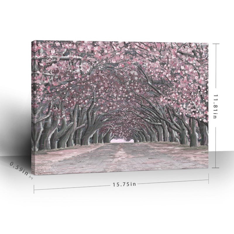 Nicetop Pink Wall Artâ€“Abstract Floral Trees Artwork Canvas Print Romantic Cherry Blossom Nature Forest Path Archway Landscape Picture Decor for Bedroom Girls Room Bathroom, 16x12 Inch - Image 3