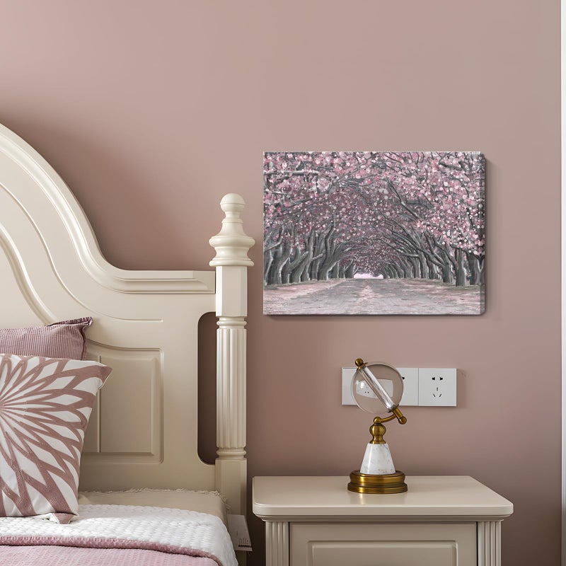 Nicetop Pink Wall Artâ€“Abstract Floral Trees Artwork Canvas Print Romantic Cherry Blossom Nature Forest Path Archway Landscape Picture Decor for Bedroom Girls Room Bathroom, 16x12 Inch - Image 2