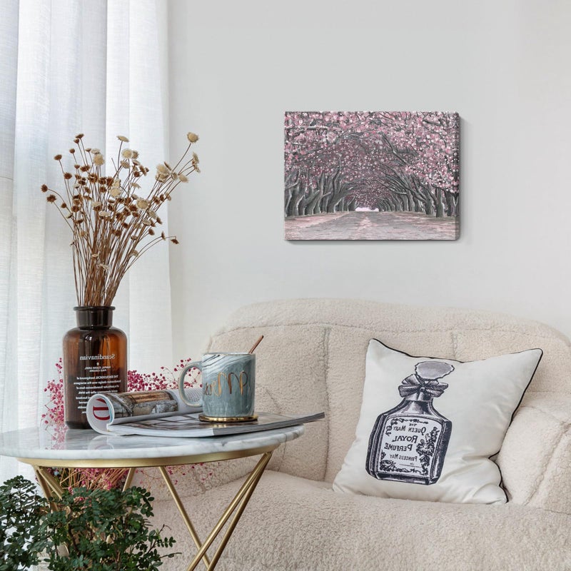 Nicetop Pink Wall Artâ€“Abstract Floral Trees Artwork Canvas Print Romantic Cherry Blossom Nature Forest Path Archway Landscape Picture Decor for Bedroom Girls Room Bathroom, 16x12 Inch - Image 5