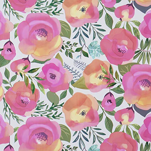 Wenmer Pink Floral Peel and Stick Peach Pink Flower Decorative Watercolor Removable Wallpaper for Dresser Cabinet Shelf Liner Bedroom Bathroom Accent Walls - Image 1