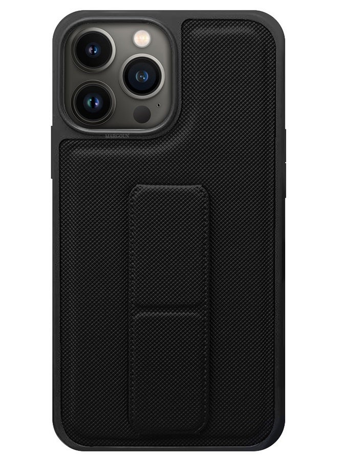 CATANES Shockproof Case with Integrated Hand Strap for iPhone 13 Pro Max - Foldable Kickstand and Anti-Drop Protection for Secure Grip and Hands-Free Viewing - Black - Image 2