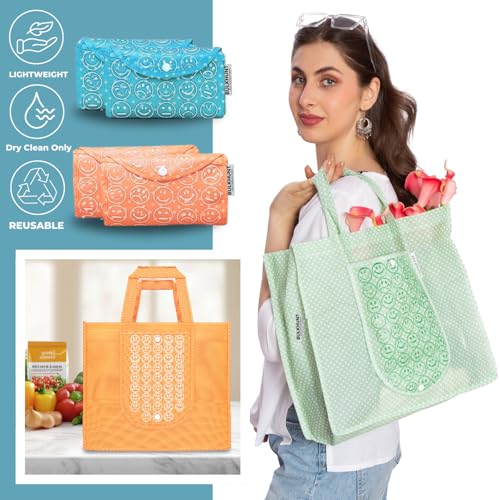 Bulkhunt Foldable Reusable Shopping Bags for Women Compact Folding Carry Bag for Grocery & Vegetable Shopping Printed Tote for Return Gifts Travel & Daily Use (3) - Image 3