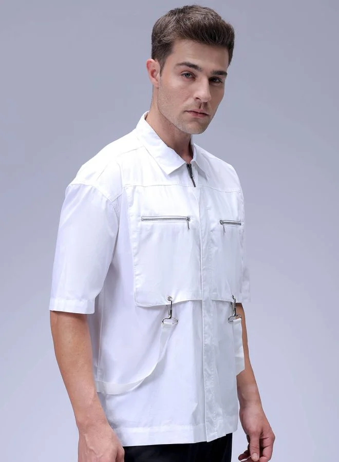 The Indian Garage Co Men Boxy Fit Solid Half Sleeves Cutaway Collar Street Wear Shirt