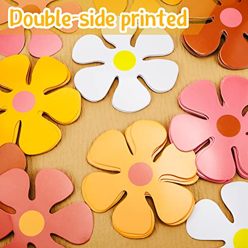 Henoyso 60 Pcs Groovy Party Decorations Retro Flower Cutouts Daisy Decor 60s 70s 80s Hippie Paper Cutouts for Birthday Party DIY Wall Office Home(Groovy Color,4.33 Inch) - Image 4