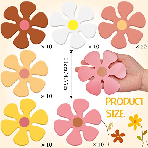 Henoyso 60 Pcs Groovy Party Decorations Retro Flower Cutouts Daisy Decor 60s 70s 80s Hippie Paper Cutouts for Birthday Party DIY Wall Office Home(Groovy Color,4.33 Inch) - Image 2