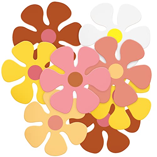 Henoyso 60 Pcs Groovy Party Decorations Retro Flower Cutouts Daisy Decor 60s 70s 80s Hippie Paper Cutouts for Birthday Party DIY Wall Office Home(Groovy Color,4.33 Inch) - Image 1