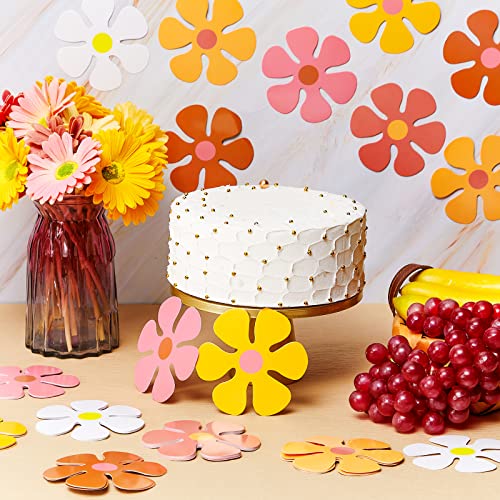 Henoyso 60 Pcs Groovy Party Decorations Retro Flower Cutouts Daisy Decor 60s 70s 80s Hippie Paper Cutouts for Birthday Party DIY Wall Office Home(Groovy Color,4.33 Inch) - Image 5
