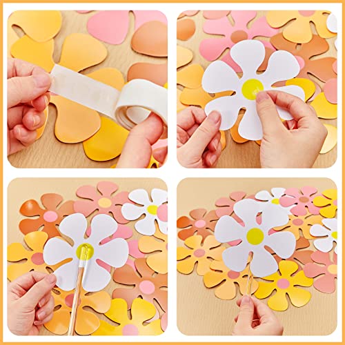 Henoyso 60 Pcs Groovy Party Decorations Retro Flower Cutouts Daisy Decor 60s 70s 80s Hippie Paper Cutouts for Birthday Party DIY Wall Office Home(Groovy Color,4.33 Inch) - Image 3