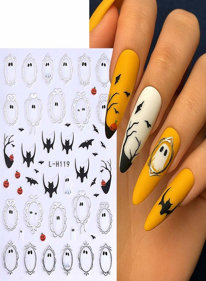 SWEET TREND Halloween Nail Art Stickers Set: 6pcs Ghost Bat Spider Pumpkin & Flower Designs - Self Adhesive Nail Decals with Tweezers Press Stick and Nail File - Easy DIY Manicure Decoration for Women - Image 4