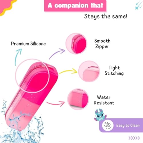 Tinker Squad Silicone Pencil Box Pouch for Girls & Boys | Aesthetic Pouches for Stationery for School | Pencil Case Pouch | Pencil Bag for School | Pen Pencil Pouches for College Girls Boys, Pink - Image 5