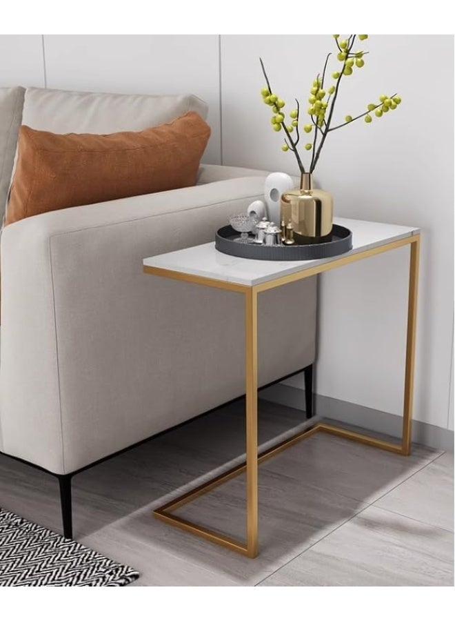 YINZUO Modern Marble Coffee Side Table with Metal Frame and Welding Joint, No Assembly Required, Elegant Tea Table for Living Room and Bedroom - Image 1