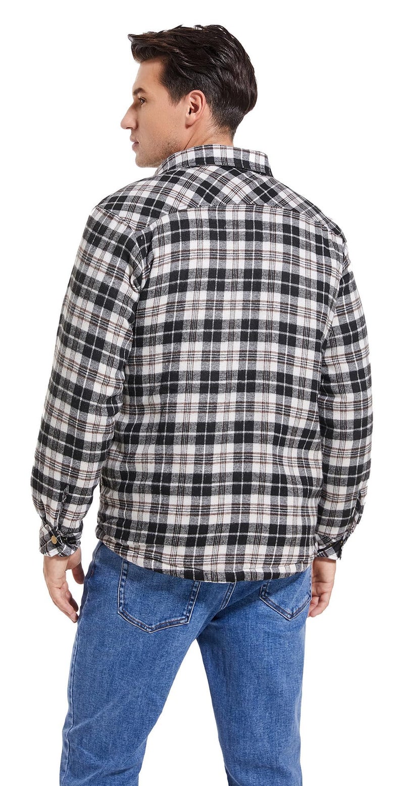 Puwasa Men's Sherpa Lined Cotton Flannel Shirt Jacket Plaid Button Up Jacket Coat for Men with Pocket Black Small - Image 5