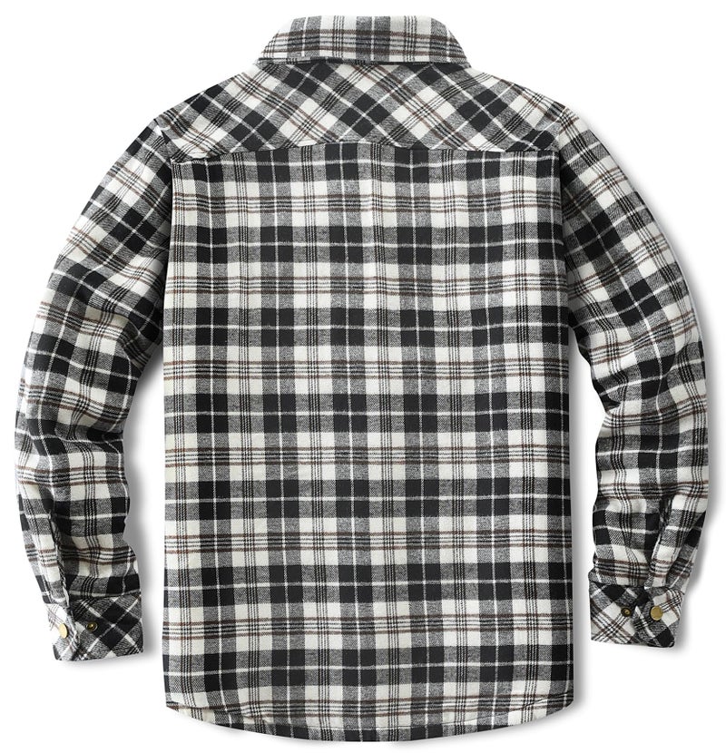 Puwasa Men's Sherpa Lined Cotton Flannel Shirt Jacket Plaid Button Up Jacket Coat for Men with Pocket Black Small - Image 2