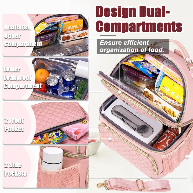 Weitars Lunch Bag for Women,Dual Compartment Lunch Box for Women Lunch Tote for Work,Insulated Leakproof Large Lunchbox Lunch Cooler for Adult for Men, Women, Lunchbag for Hiking,Picnic,Beach - Image 2
