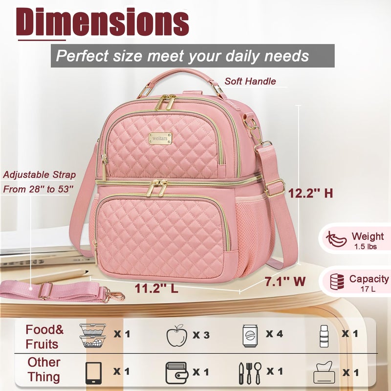 Weitars Lunch Bag for Women,Dual Compartment Lunch Box for Women Lunch Tote for Work,Insulated Leakproof Large Lunchbox Lunch Cooler for Adult for Men, Women, Lunchbag for Hiking,Picnic,Beach - Image 4